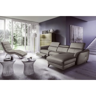 Canapé d'angle relax en cuir de luxe italien avec relax électrique, 5 places BERTONI, taupe, angle droit