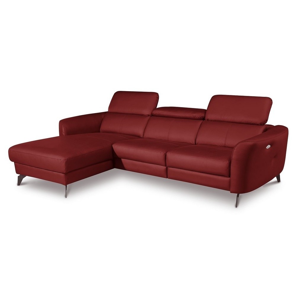 Canapé d'angle relax en cuir de luxe italien avec relax électrique, 5 places BERTONI, rouge foncé, angle gauche Canapé d'angle relax en cuir de luxe italien avec relax électrique, 5 places BERTONI, rouge foncé, angle gauche
