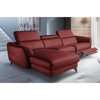 Canapé d'angle relax en cuir de luxe italien avec relax électrique, 5 places BERTONI, rouge foncé, angle gauche