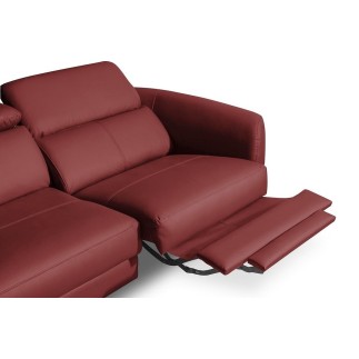Canapé d'angle relax en cuir de luxe italien avec relax électrique, 5 places BERTONI, rouge foncé, angle gauche