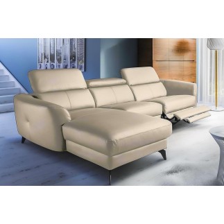 Canapé d'angle relax en cuir de luxe italien avec relax électrique, 5 places BERTONI, beige, angle gauche