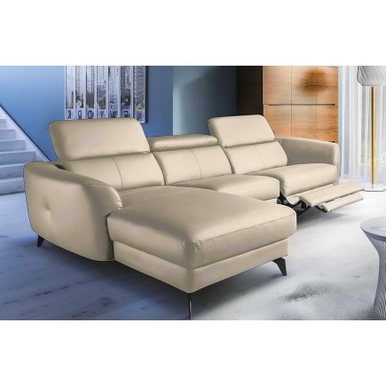 Canapé d'angle relax en cuir de luxe italien avec relax électrique, 5 places BERTONI, beige, angle gauche
