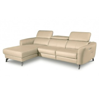 Canapé d'angle relax en cuir de luxe italien avec relax électrique, 5 places BERTONI, beige, angle gauche