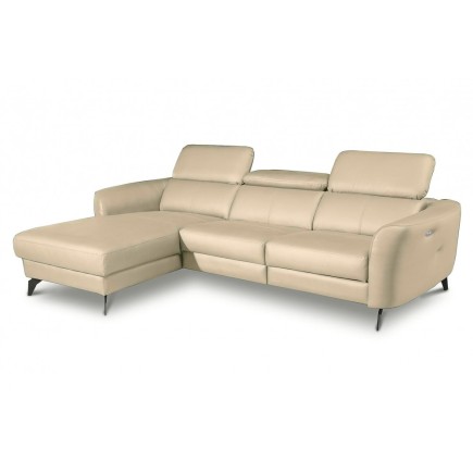 Canapé d'angle relax en cuir de luxe italien avec relax électrique, 5 places BERTONI, beige, angle gauche