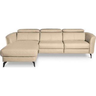 Canapé d'angle relax en cuir de luxe italien avec relax électrique, 5 places BERTONI, beige, angle gauche