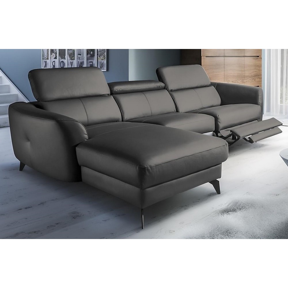 Canapé d'angle relax en cuir de luxe italien avec relax électrique, 5 places BERTONI, gris foncé, angle gauche Canapé d'angle relax en cuir de luxe italien avec relax électrique, 5 places BERTONI, gris foncé, angle gauche