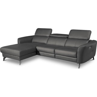 Canapé d'angle relax en cuir de luxe italien avec relax électrique, 5 places BERTONI, gris foncé, angle gauche