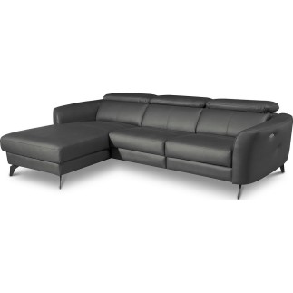 Canapé d'angle relax en cuir de luxe italien avec relax électrique, 5 places BERTONI, gris foncé, angle gauche