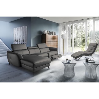 Canapé d'angle relax en cuir de luxe italien avec relax électrique, 5 places BERTONI, gris foncé, angle gauche