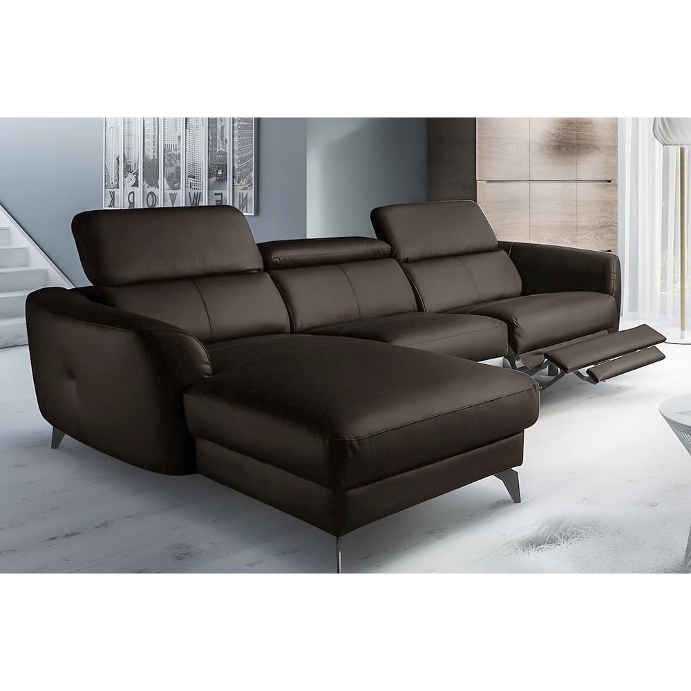 Canapé d'angle relax en cuir de luxe italien avec relax électrique, 5 places BERTONI, chocolat, angle gauche Canapé d'angle relax en cuir de luxe italien avec relax électrique, 5 places BERTONI, chocolat, angle gauche