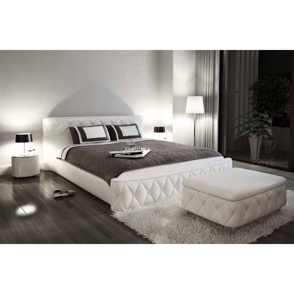 Lit en cuir italien de luxe FARNIENTE, blanc, 160x200 Lit en cuir italien de luxe FARNIENTE, blanc, 160x200