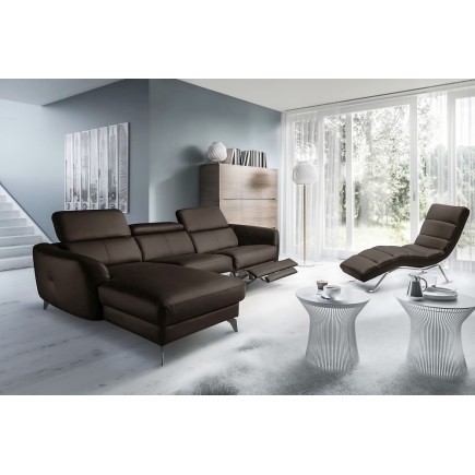 Canapé d'angle relax en cuir de luxe italien avec relax électrique, 5 places BERTONI, chocolat, angle gauche