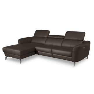 Canapé d'angle relax en cuir de luxe italien avec relax électrique, 5 places BERTONI, chocolat, angle gauche