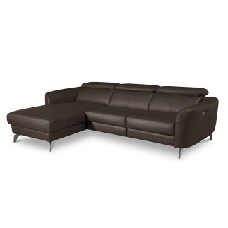 Canapé d'angle relax en cuir de luxe italien avec relax électrique, 5 places BERTONI, chocolat, angle gauche