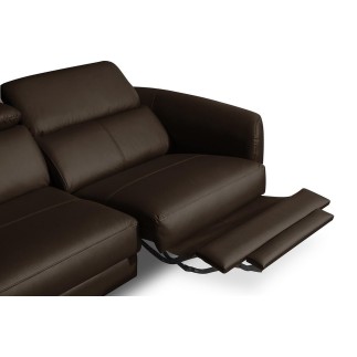 Canapé d'angle relax en cuir de luxe italien avec relax électrique, 5 places BERTONI, chocolat, angle gauche