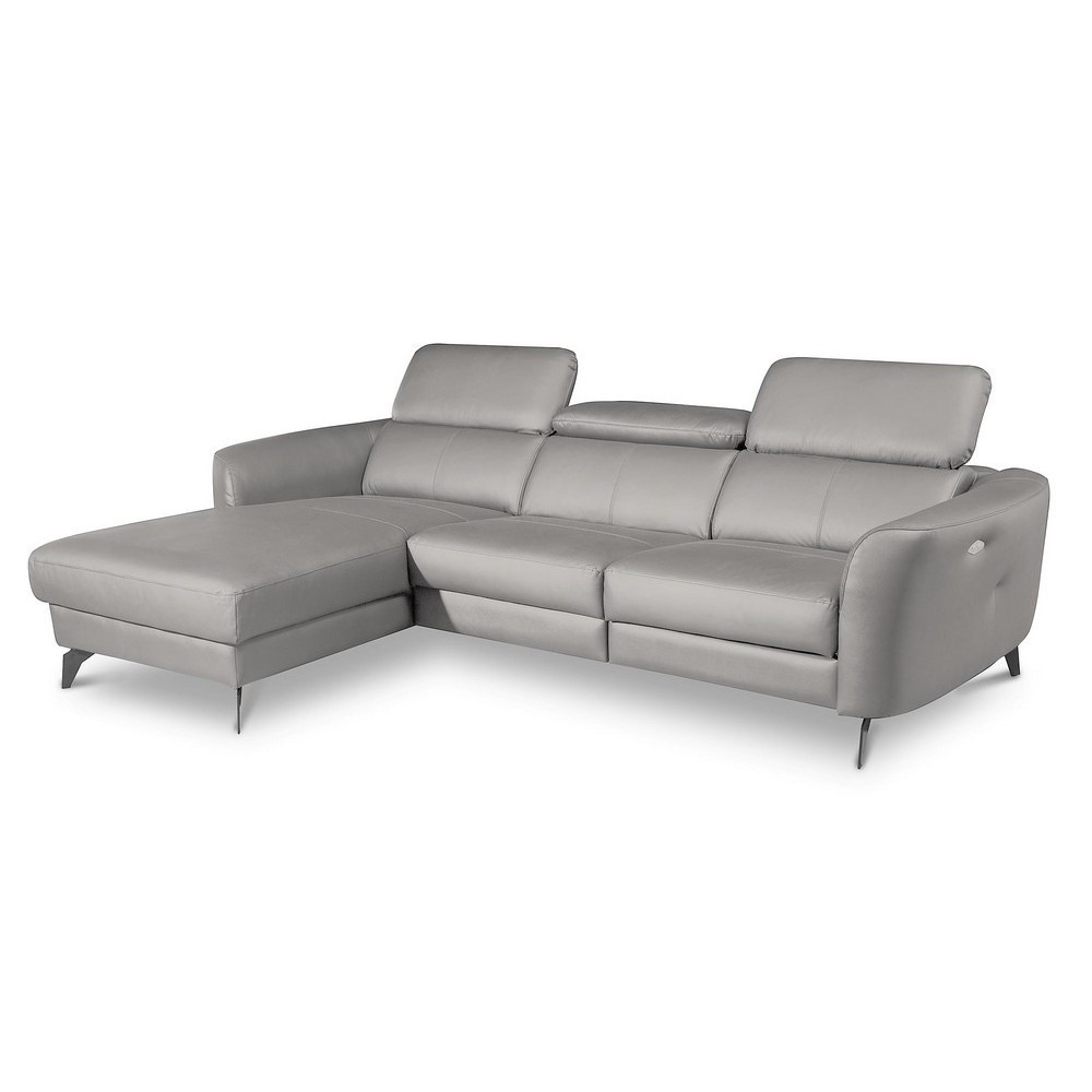 Canapé d'angle relax en cuir de luxe italien avec relax électrique, 5 places BERTONI, gris clair, angle gauche Canapé d'angle relax en cuir de luxe italien avec relax électrique, 5 places BERTONI, gris clair, angle gauche