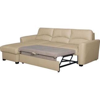 - Canapé d'angle convertible en cuir de luxe italien , 5 places LUGANO, beige, angle gauche
