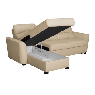 - Canapé d'angle convertible en cuir de luxe italien , 5 places LUGANO, beige, angle gauche