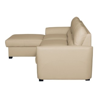 - Canapé d'angle convertible en cuir de luxe italien , 5 places LUGANO, beige, angle gauche