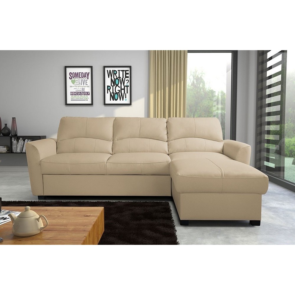 Canapé d'angle convertible en cuir de luxe italien , 5 places LUGANO, beige, angle droit Canapé d'angle convertible en cuir de luxe italien , 5 places LUGANO, beige, angle droit