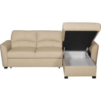 Canapé d'angle convertible en cuir de luxe italien , 5 places LUGANO, beige, angle droit