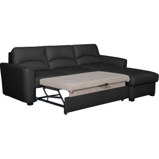 Canapé d'angle convertible en cuir de luxe italien , 5 places LUGANO, noir, angle droit