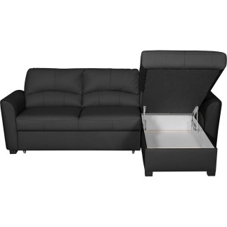Canapé d'angle convertible en cuir de luxe italien , 5 places LUGANO, noir, angle droit