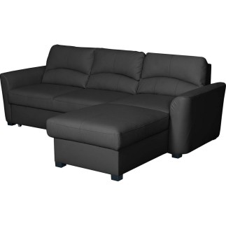Canapé d'angle convertible en cuir de luxe italien , 5 places LUGANO, noir, angle droit