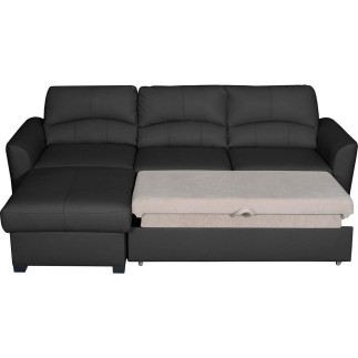 Canapé d'angle convertible en cuir de luxe italien , 5 places LUGANO, noir, angle gauche