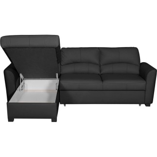 Canapé d'angle convertible en cuir de luxe italien , 5 places LUGANO, noir, angle gauche
