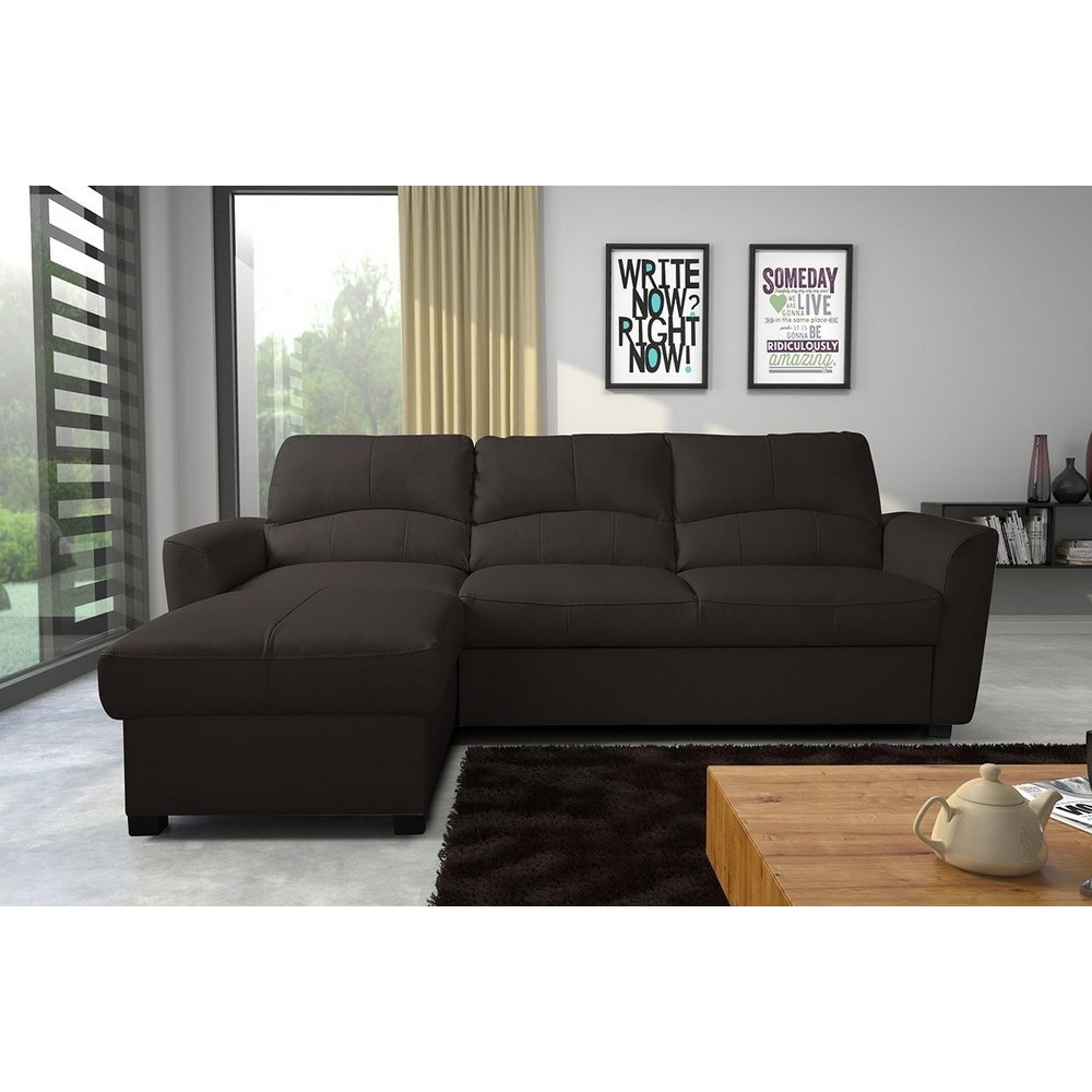 - Canapé d'angle convertible en cuir de luxe italien , 5 places LUGANO, chocolat, angle gauche - Canapé d'angle convertible en cuir de luxe italien , 5 places LUGANO, chocolat, angle gauche