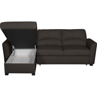 - Canapé d'angle convertible en cuir de luxe italien , 5 places LUGANO, chocolat, angle gauche