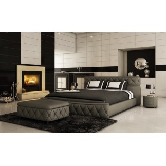 Lit en cuir italien de luxe FARNIENTE, gris foncé.