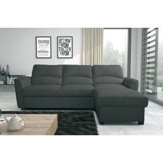 Canapé d'angle convertible en cuir de luxe italien , 5 places LUGANO, gris foncé, angle droit