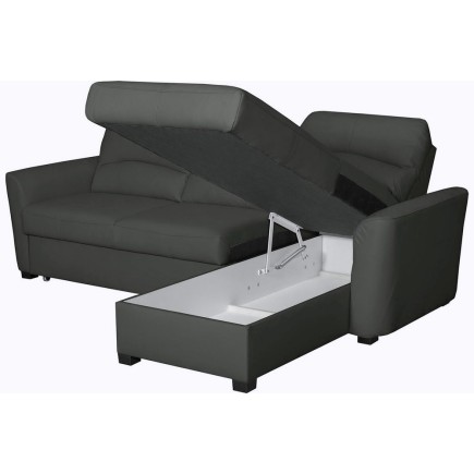 Canapé d'angle convertible en cuir de luxe italien , 5 places LUGANO, gris foncé, angle droit