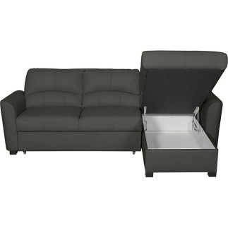 Canapé d'angle convertible en cuir de luxe italien , 5 places LUGANO, gris foncé, angle droit