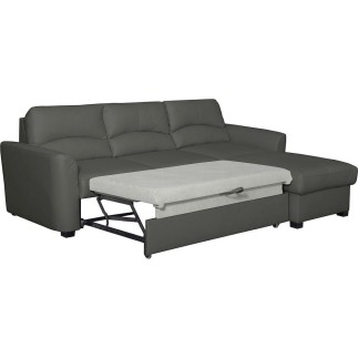 Canapé d'angle convertible en cuir de luxe italien , 5 places LUGANO, gris foncé, angle droit