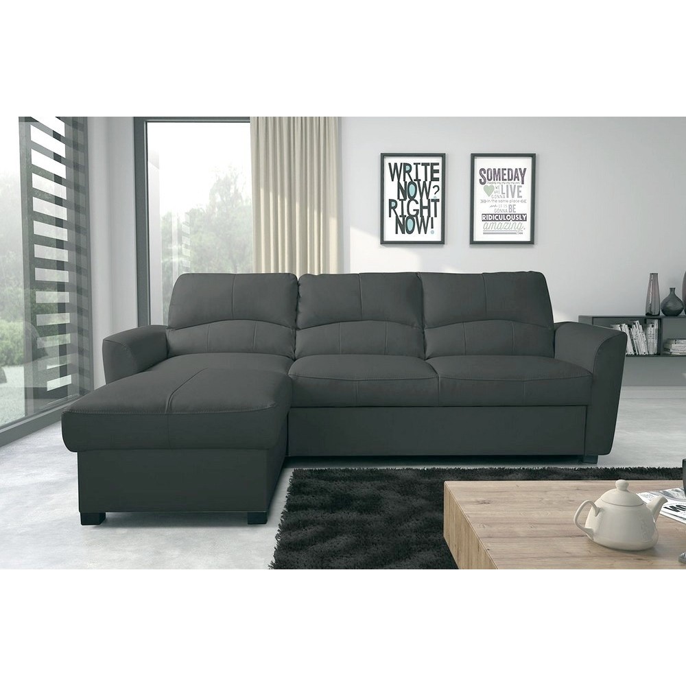 - Canapé d'angle convertible en cuir de luxe italien , 5 places LUGANO, gris foncé, angle gauche - Canapé d'angle convertible en cuir de luxe italien , 5 places LUGANO, gris foncé, angle gauche