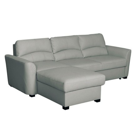 Canapé d'angle convertible en cuir de luxe italien , 5 places LUGANO, gris clair, angle gauche