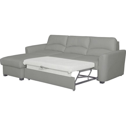 Canapé d'angle convertible en cuir de luxe italien , 5 places LUGANO, gris clair, angle gauche