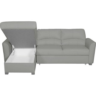 Canapé d'angle convertible en cuir de luxe italien , 5 places LUGANO, gris clair, angle gauche