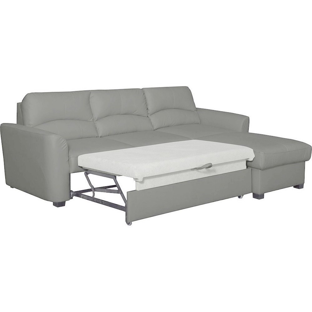 Canapé d'angle convertible en cuir de luxe italien , 5 places LUGANO, gris clair, angle droit Canapé d'angle convertible en cuir de luxe italien , 5 places LUGANO, gris clair, angle droit