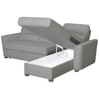 Canapé d'angle convertible en cuir de luxe italien , 5 places LUGANO, gris clair, angle droit