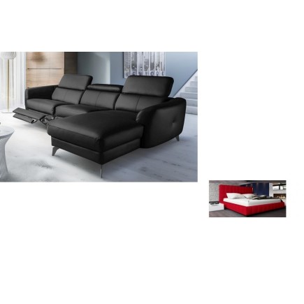 1er paiement de la commande: canapé d'angle en cuir buffle italien de luxe 5 places lido, gris foncé, angle gauche, et Lit desig