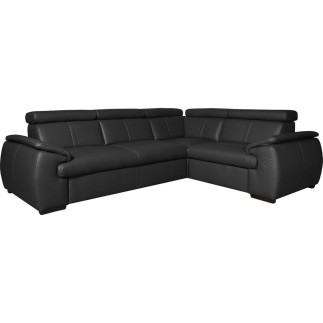 Canapé d'angle en 100% cuir de luxe italien , 5 places Cintia, couleur noir, angle droit