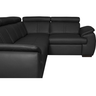 Canapé d'angle en 100% cuir de luxe italien , 5 places Cintia, couleur noir, angle droit