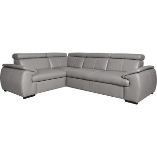 Canapé d'angle en 100% cuir de luxe italien , 5 places Cintia, couleur gris clair, angle gauche