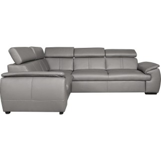 Canapé d'angle en 100% cuir de luxe italien , 5 places Cintia, couleur gris clair, angle gauche