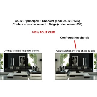 Canapé d'angle HARRY en 100% TOUT cuir haut de gamme italien, Chocolat N°535 et sous-bassement Beige N°639. Angle inverse de la