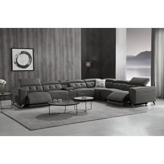 1er paiement de la commande: Canapé d'angle avec 2 relax électriques en cuir de buffle italien de luxe, 8 places monaco, table o